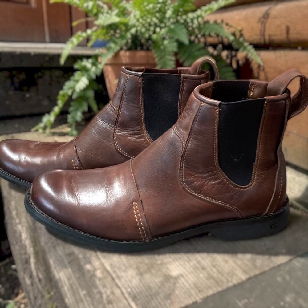 Men's Size 8.5 TIMBERLAND EarthKeepers City Cap Toe Brown Leather Boots EUC